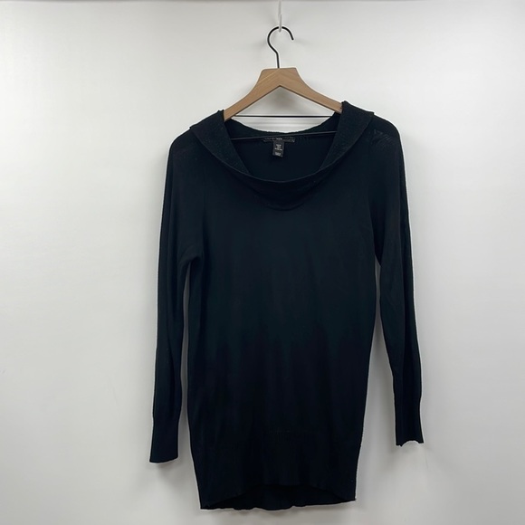 H&M Woven Knit Cowl Neck Hooded Long Sleeve Sweater Black 6 - Picture 1 of 8